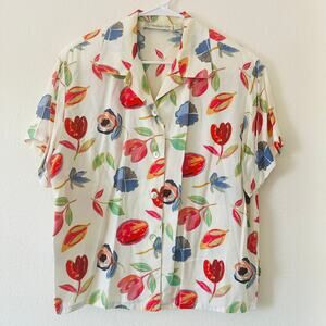 Vintage Ilyse Hart Ltd Womens Floral Button Up Top Size M Tropical Coastal Artsy